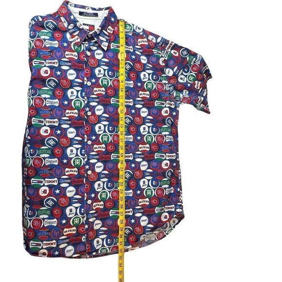 Vintage Tommy Jeans All Over AOP Baseball Button Shirt 90s Streetwear Size XL - Picture 7 of 12